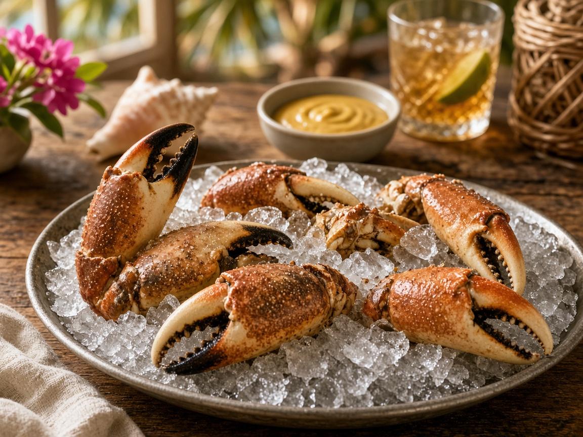 Stone crab claws on ice — Miami seasonal lunch splurge
