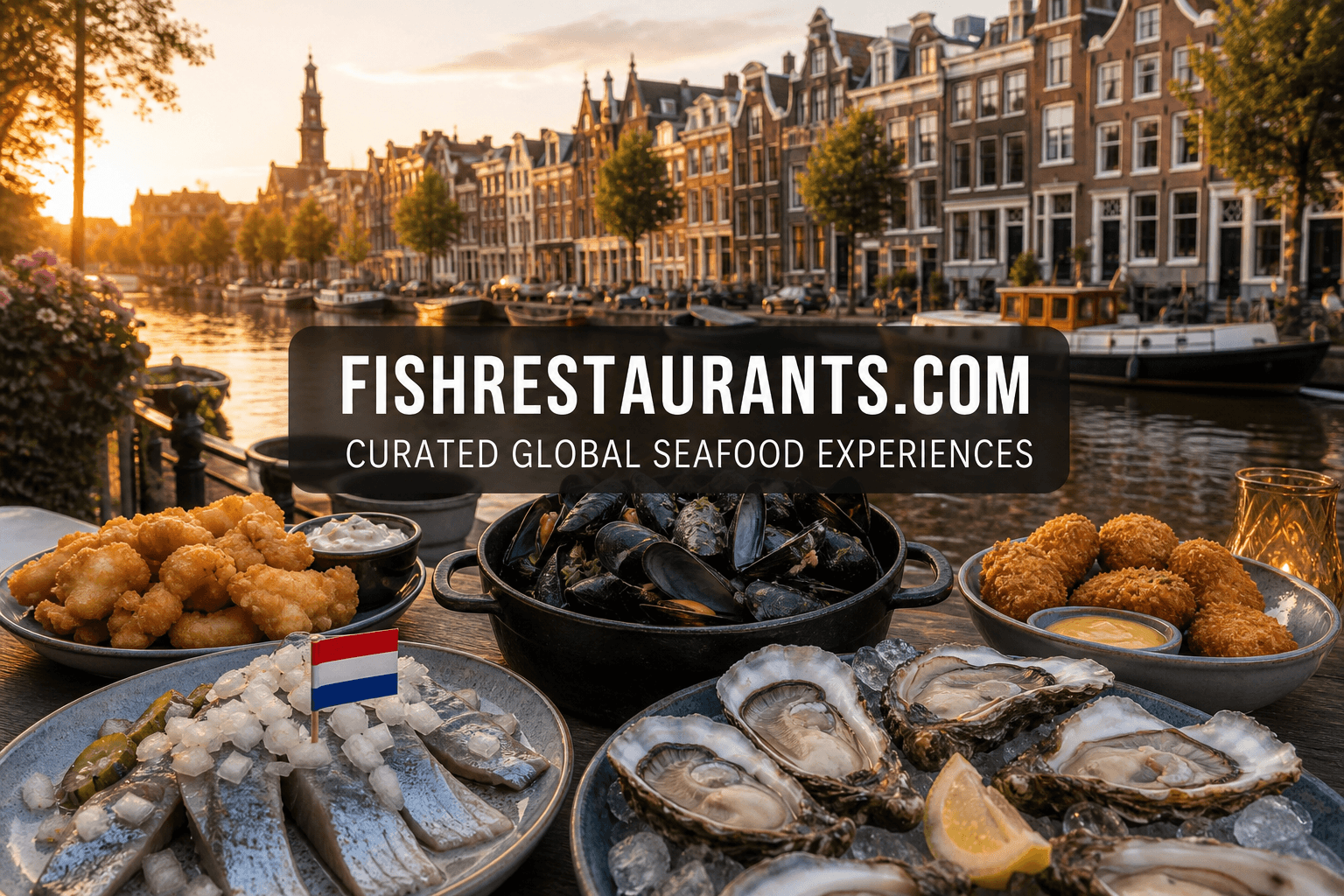 Dutch herring, kibbeling and mussels beside an Amsterdam canal — FishRestaurants.com guide