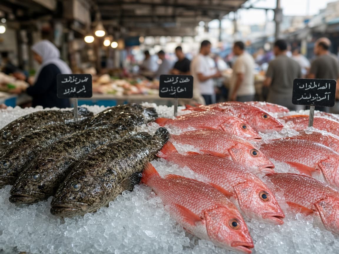 Dubai fish market — hammour and snapper on ice