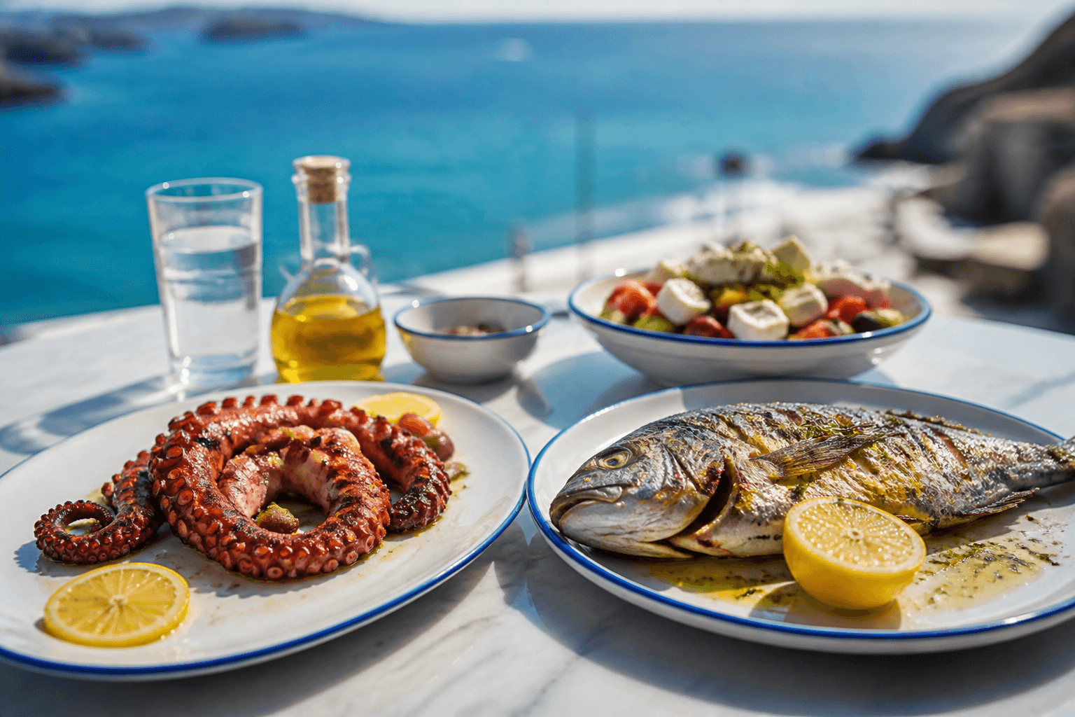 Greek grilled octopus and sea bream with lemon and oregano — FishRestaurants.com