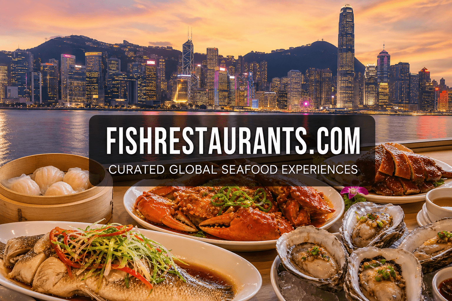 Cantonese steamed fish and seafood with Victoria Harbour skyline — FishRestaurants.com guide