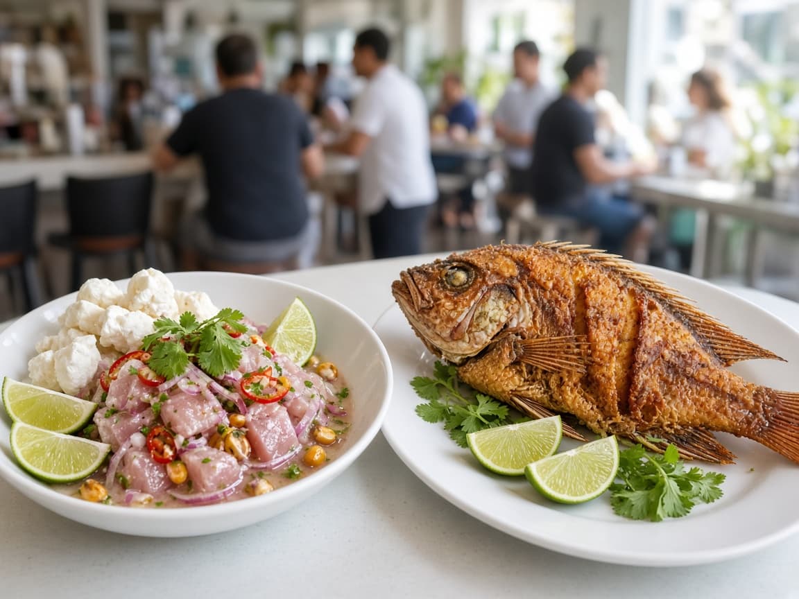 Brickell lunch counter — ceviche and fried snapper on a weekday
