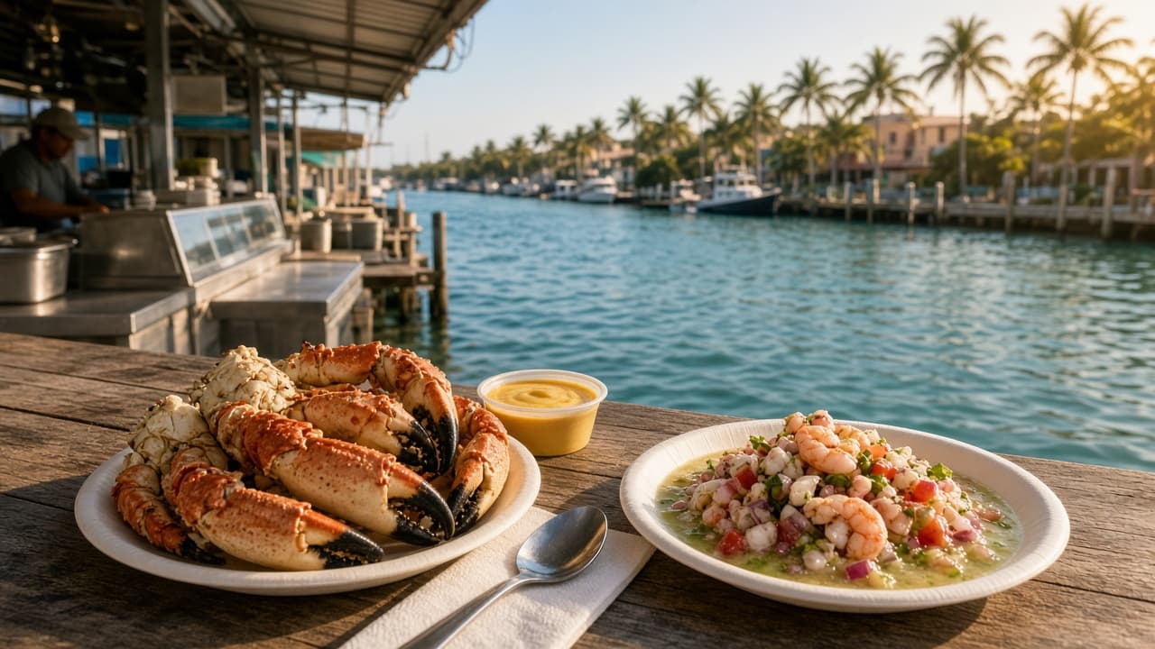 Miami River lunch — ceviche and waterfront counter service