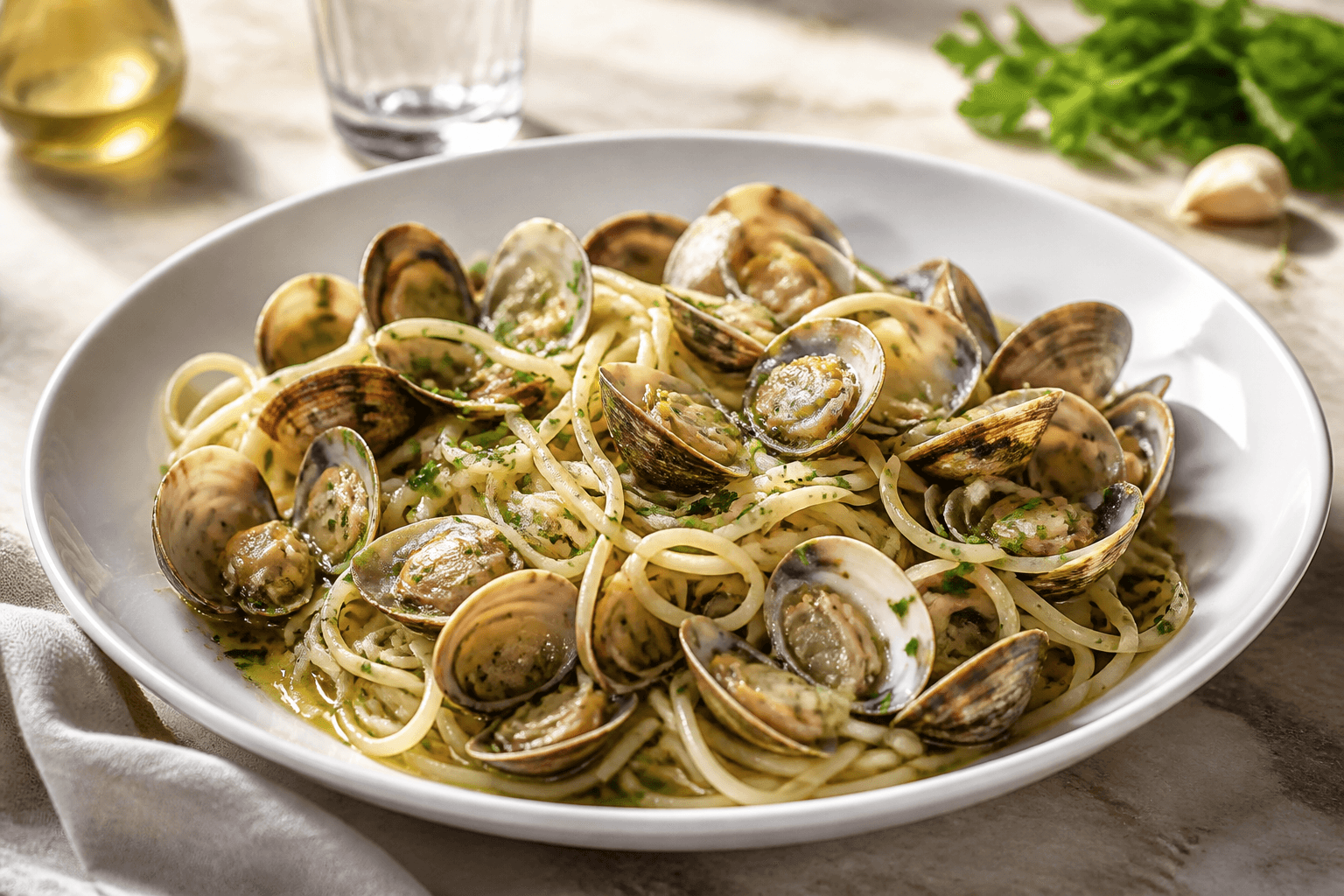Spaghetti alle vongole with clams, garlic, parsley, and white wine