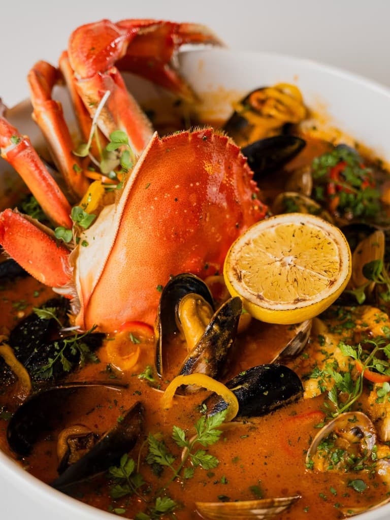 Cioppino with Dungeness crab, mussels, and clams