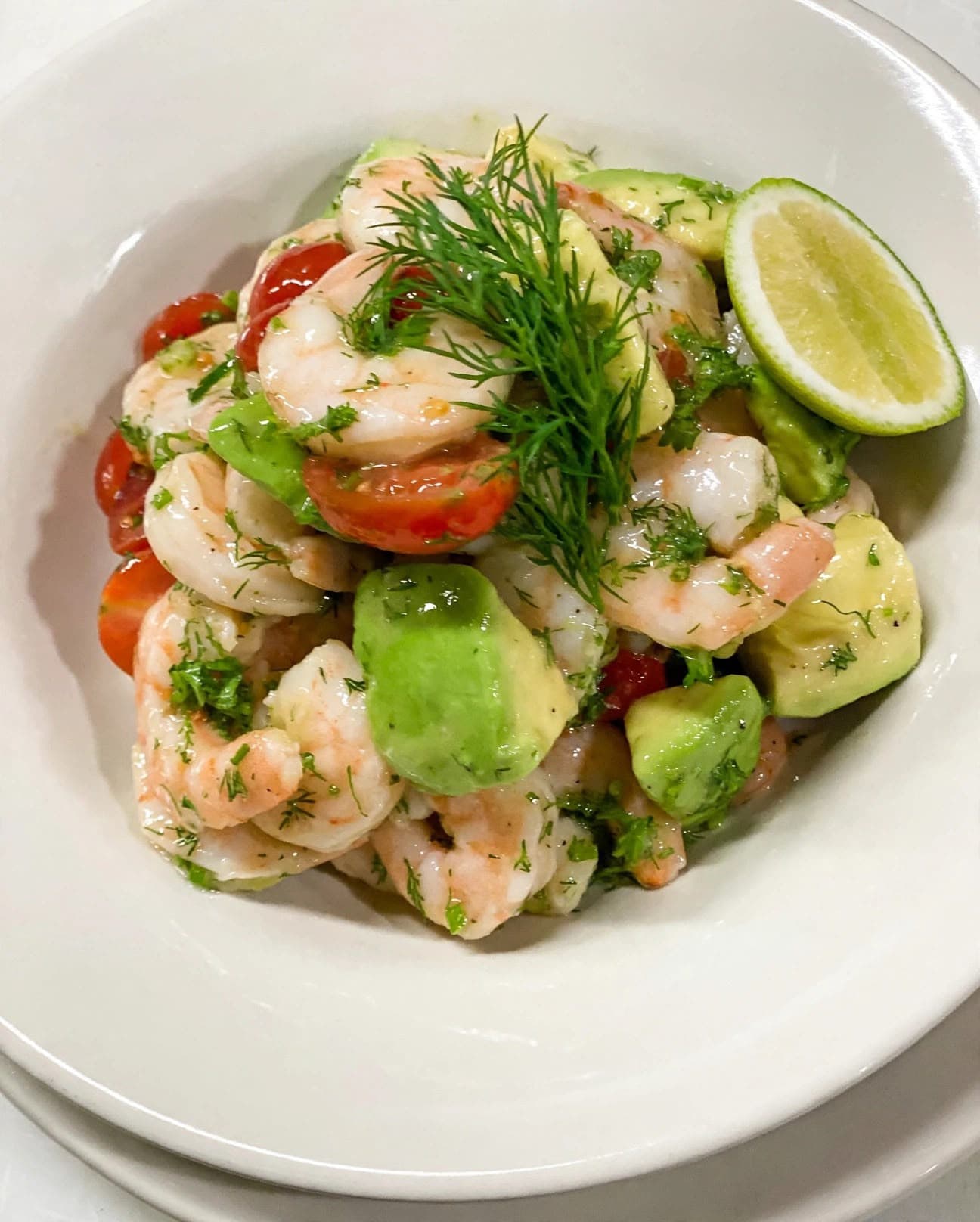 Shrimp, avocado, and tomato